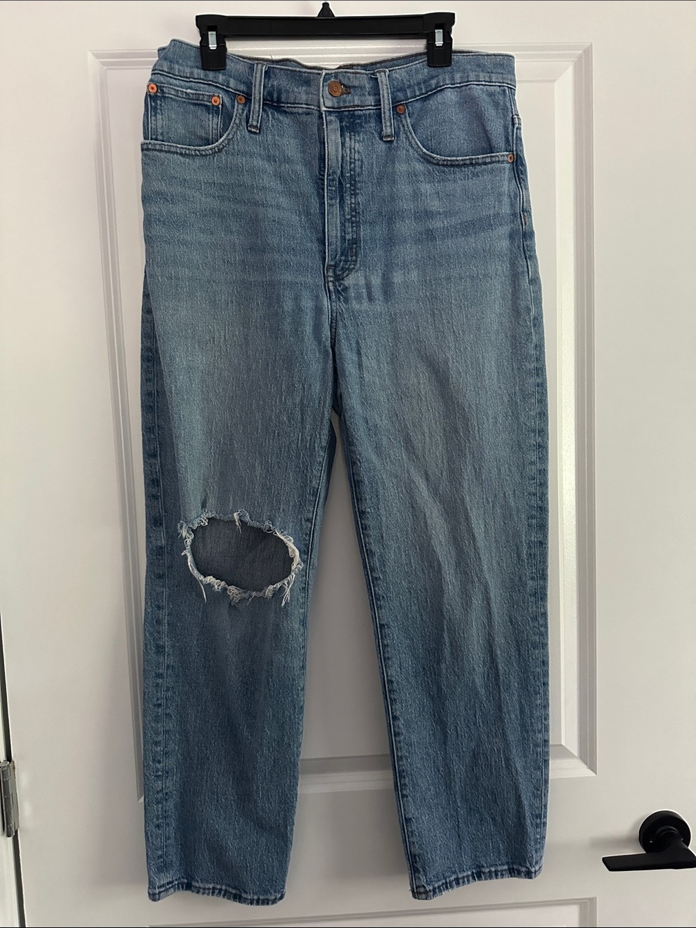 Madewell Light Wash Perfect Vintage Straight Jeans with Distressed Knee